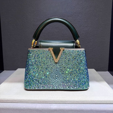 Luxury Brand Leather Diamond Handbag Rhinestone Shoulder Cross-body Tote Bags for Women Bolso Marca Lujo