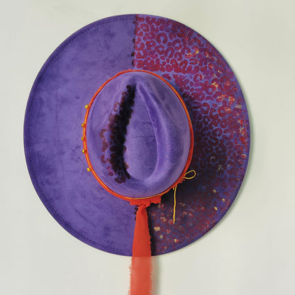 Chapéu Fedora Pintado à Mão Masculino e Feminino Chapéu Panamá Moda Primavera Outono com Pena Envolta Chapéu Fedora de Lã com Aba Grande