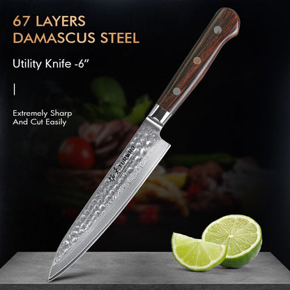 TURWHO 1-5 PEÇAS Facas Santoku Japonesas Facas de Chef Faca de Pão Aço Damasco de Alto Carbono 67 Camadas Conjunto de Facas Profissionais para Cozinha