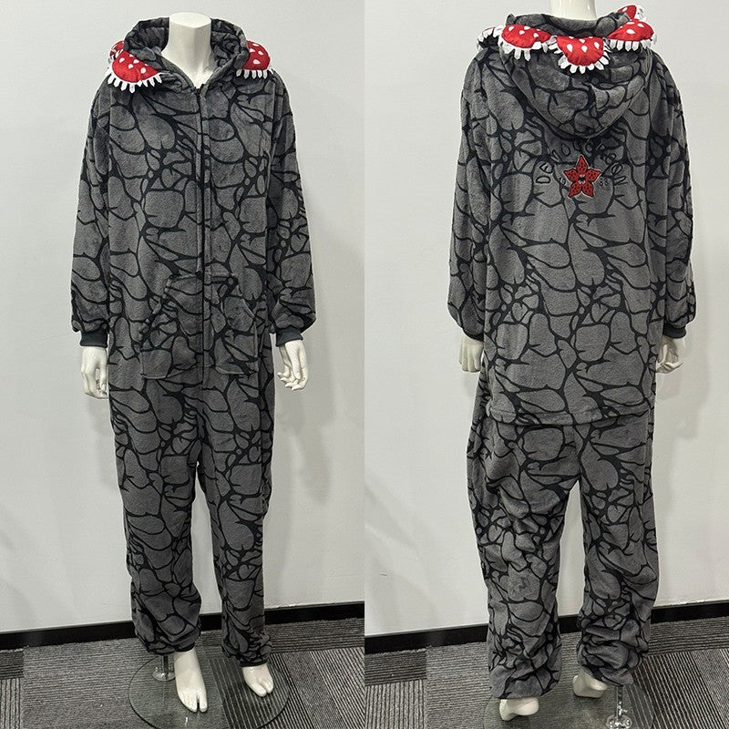 Adult Kids Flannel Human-eating Flower Ensemble Costume Funny Demogorgon Cosplay Costume Pajamas Fashion Cute Woman Man Homewear