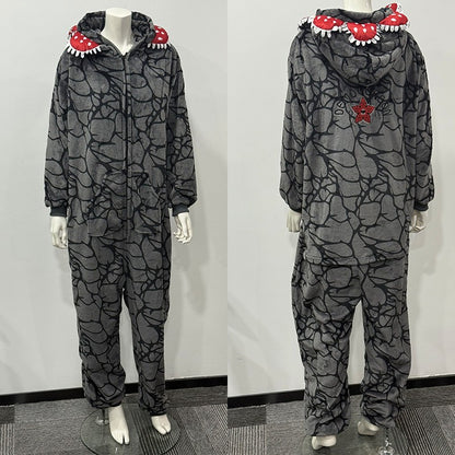 Adult Kids Flannel Human-eating Flower Ensemble Costume Funny Demogorgon Cosplay Costume Pajamas Fashion Cute Woman Man Homewear