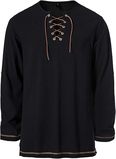 Men's Medieval Lace Up Tunic Shirt Renaissance Viking Pirate Costume Long Sleeve Retro Tops with Belt for Halloween Cosplay