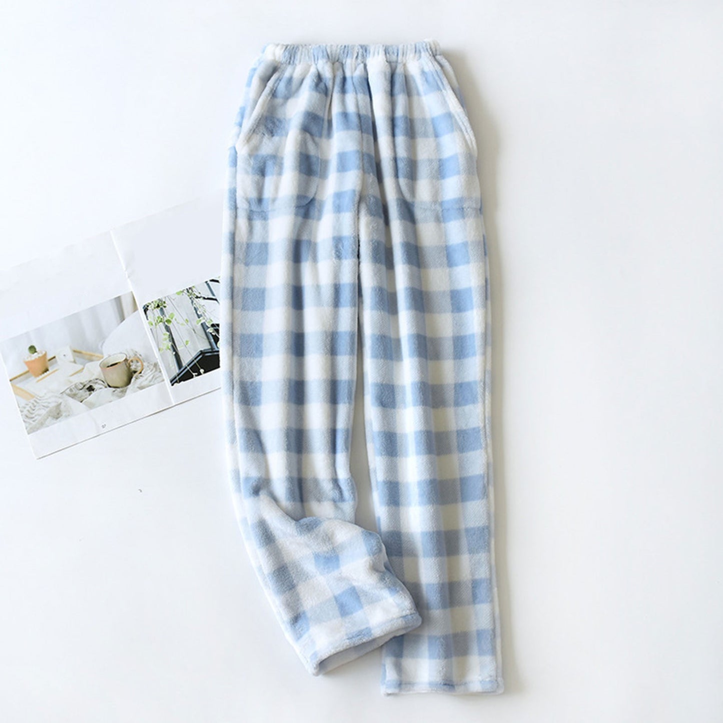 Women Pajama Pants Yoga Pants Elastic Waist Fuzzy Fleece Plaid Bottoms Soft Lounge Sleepwear With Pockets Plush Pajamas Pants
