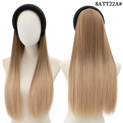 Peruca de Cabelo Sintético Longo Ondulado com Faixa Feminina Ombré Castanho Preto Loiro Cosplay Natural Resistente ao Calor Meia Peruca para Mulheres