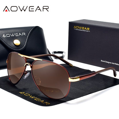 Óculos de Sol Masculino AOWEAR de Aviador Polarizado Espelhado Para Homem HD Dirigir Piloto Óculos de Sol lunettes de soleil homme