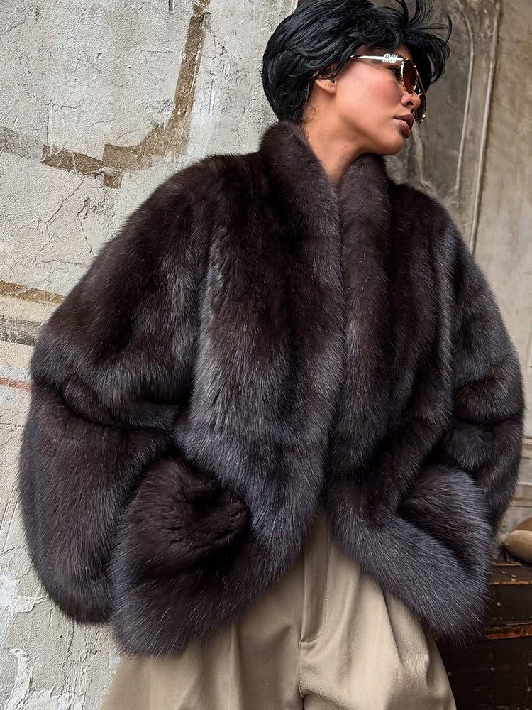 Casual Medium-length Fur Coat Women Fashion Lapel Hidden Button Loose Elegant Warm Outwear 2025 Fashion Office Commute Overcoat