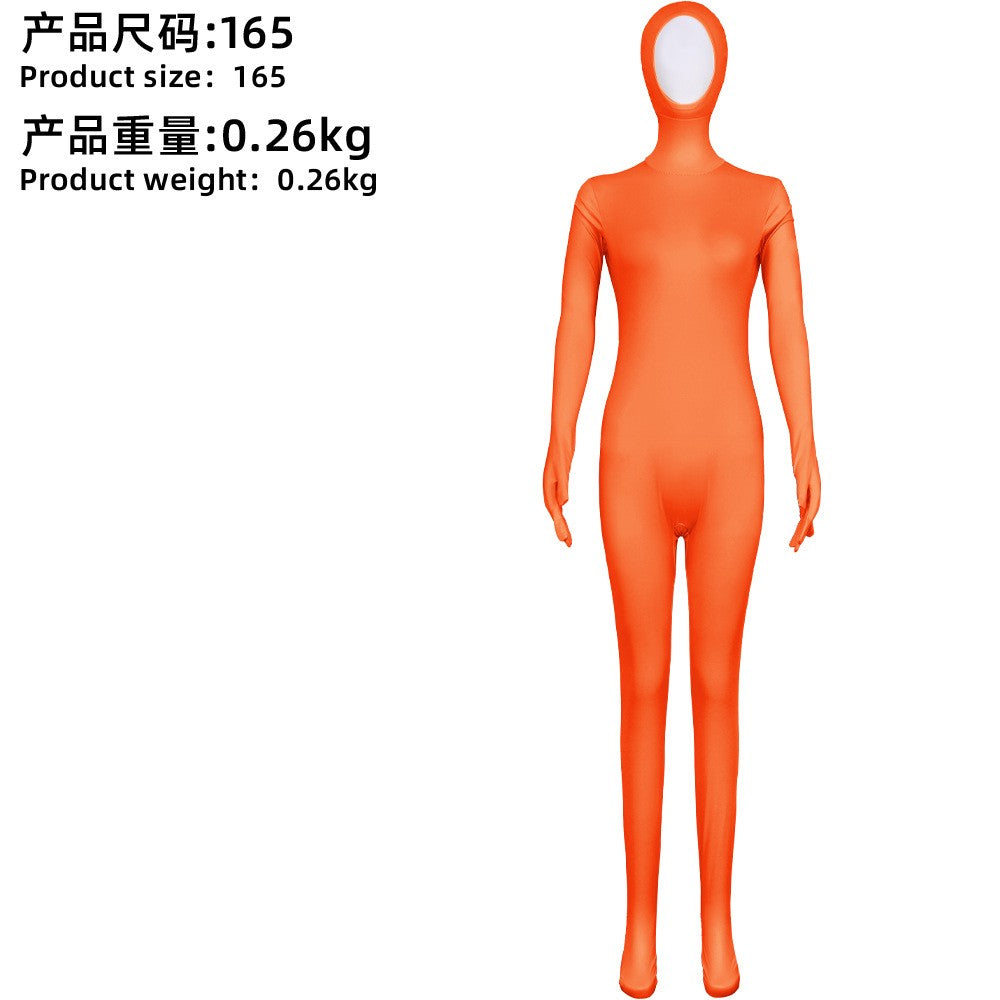 Open Split Orange Full Wrap Bodysuit Spandex Stretch Jumpsuit Adult Variety Show Halloween Cos and Body-fit Role Play Apparel