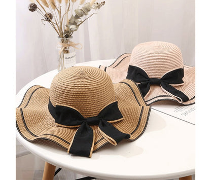 Beach HatJapanese Everything Hairy Edge Straw Hat Female Summer dome  Top Outing Sun Hat Small Fresh Bow Sun Shade Beach Hat