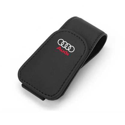 Carro Óculos De Couro Clipe Protetor Solar Óculos De Sol Caixa De Cartão Para Audi Quattro Sline A3 A4 A6 A5 Q5 A1 Q7 Q3 Q2 Q8 A7 A8 TT S1 SQ5