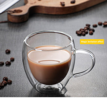 Caneca transparente de parede dupla 2-6 peças Copo de café e leite de vidro borossilicato alto resistente ao calor para casa e escritório