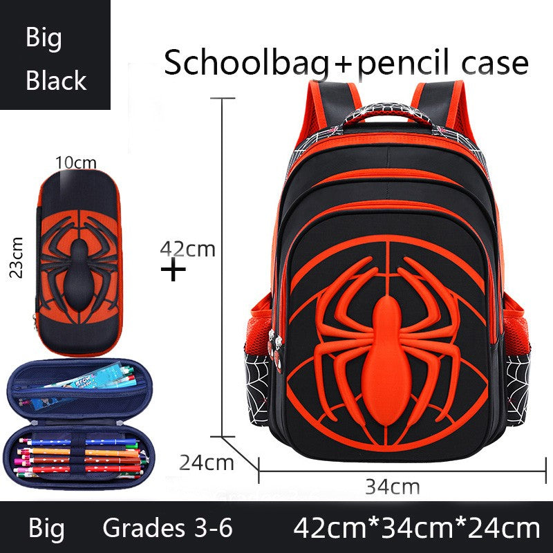 Mochila de Aranha+Estojo para Lápis para Meninos, Mochila Escolar Infantil para Ensino Fundamental, Mochila Cartoon Impermeável para Primária