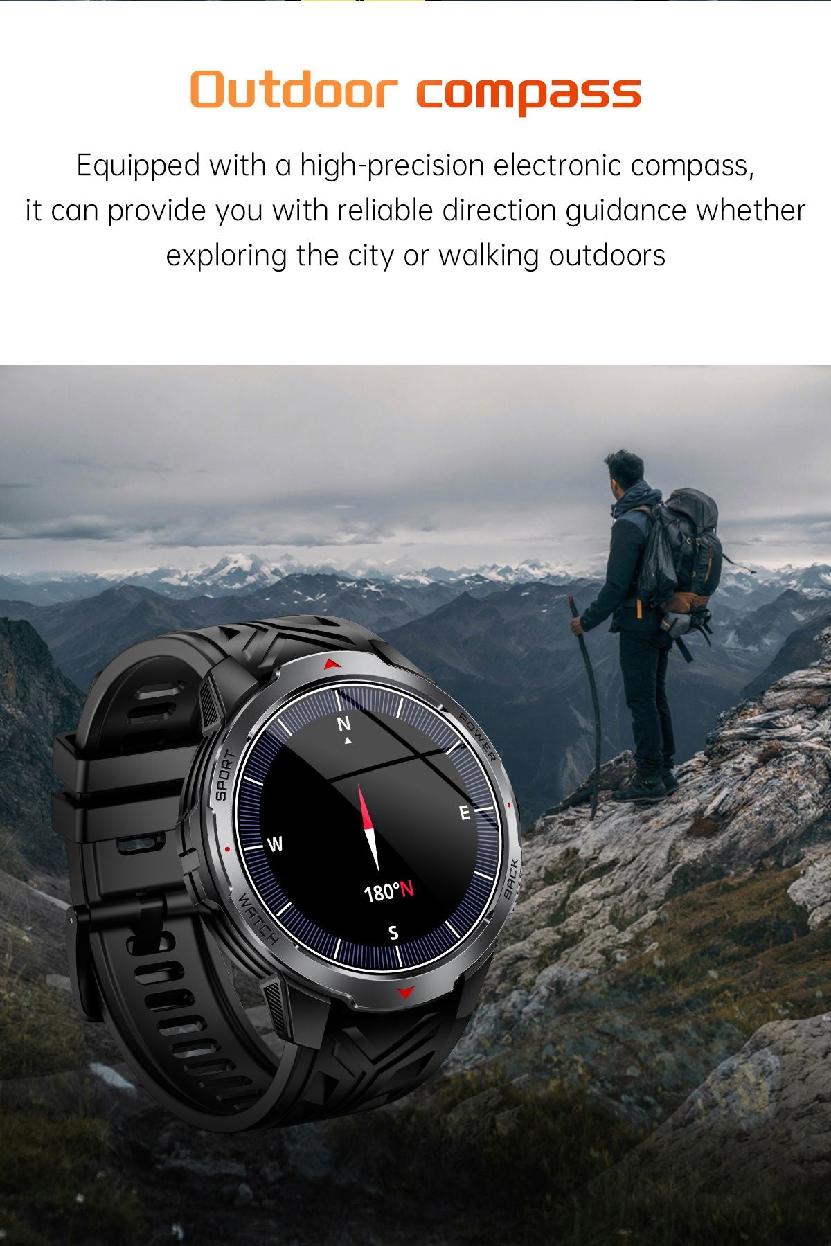 LIGE Novo Smartwatch Masculino com Bateria de 1100mAh para Esportes ao Ar Livre, Lanterna LED, Bússola, Chamada Bluetooth