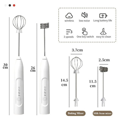 Batedor de Ovos Elétrico Recarregável USB 2 em 1 Multifuncional, Misturador de Massa, Espumador de Leite, Utensílios de Cozinha, Ferramentas para Café, Jantar
