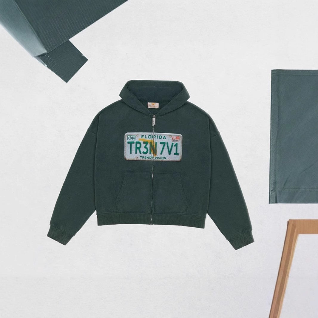 Cross border European and American e-commerce men's printed zipper sweatshirt long sleeved pullover hooded retro jacket street t