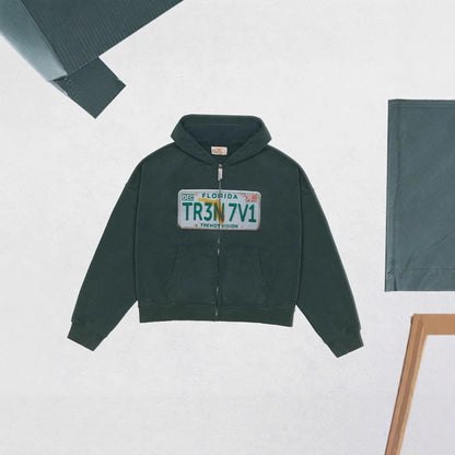 Cross border European and American e-commerce men's printed zipper sweatshirt long sleeved pullover hooded retro jacket street t