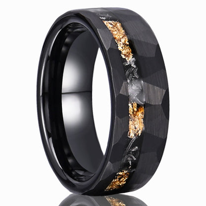 Anel de Tungstênio Meteorito Preto 8MM Anéis Masculinos Aliança de Casamento Noivado Joias da Moda