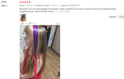 Todas as extensões de cabelo liso longo colorido para mechas, aplique de cabelo arco-íris, mecha de cabelo sintético rosa em tic-tac