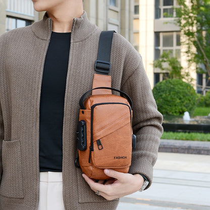 Men's Anti-Theft Crossbody Bag USB Charging Port Travel Chest Bag Waterproof Shoulder Messenger Bag for Outdoor Sports