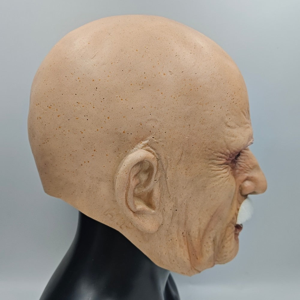 Realistic Full Head Latex Mask with Beard for Men Halloween Costume Party Prop Old Man Cosplay Headgear