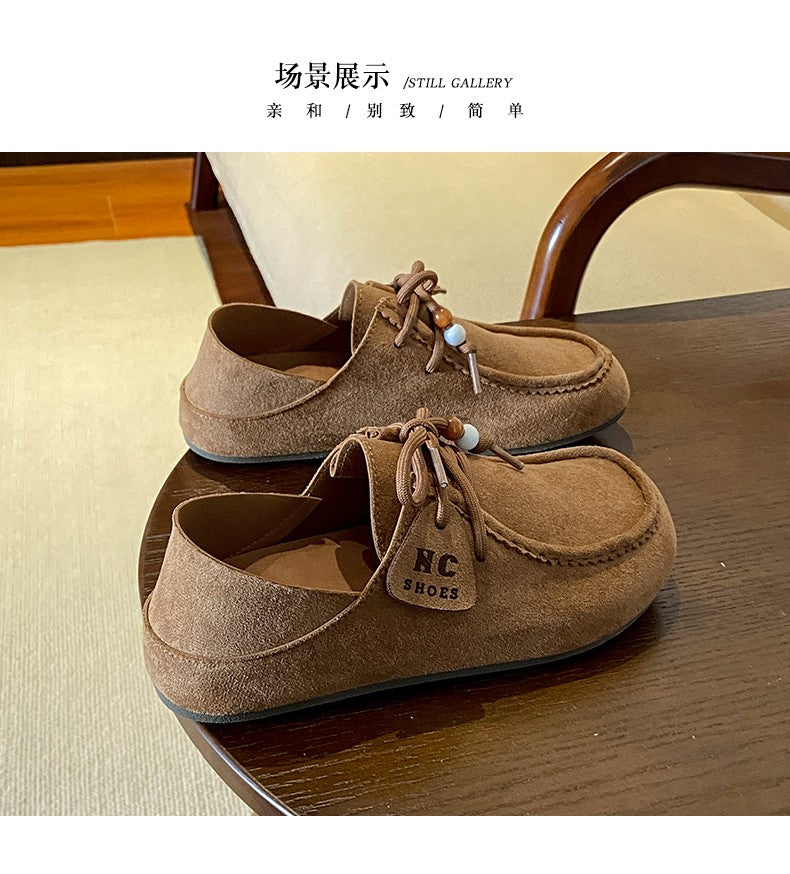 Fashion Brand Shoes Woman 2025 Autumn New Vintage Suede Loafers Pumps Women's Casual Flats Shoes British Style Flat Single Shoes