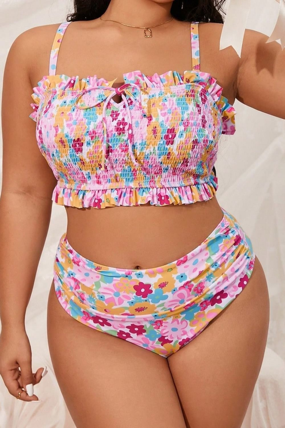 2025 Print 2 Piece Plus Size Bikini Women Verge Strapped Large Swimsuit High Waist Lady Swimwear Beach Chubby Curvy Bathing Suit