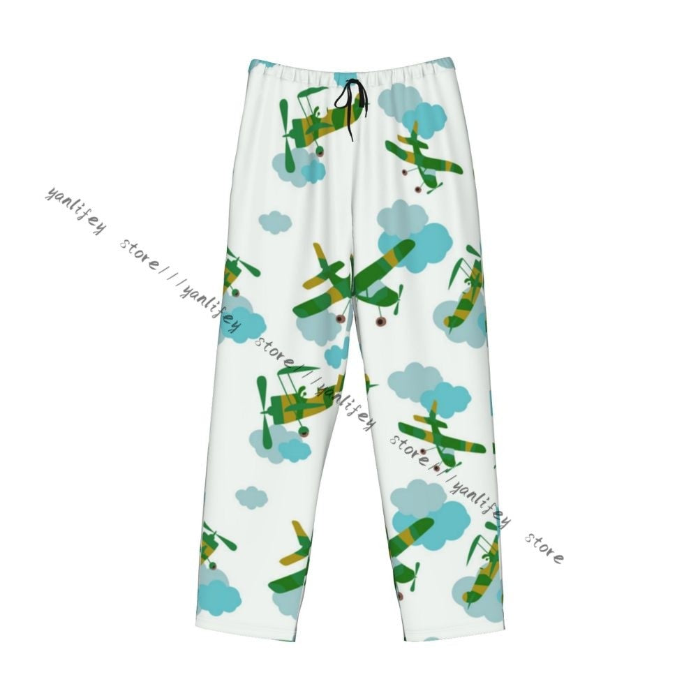 Men Sleep Bottoms Male Lounge Trousers Men's Airplanes And Clouds Pajama Pants