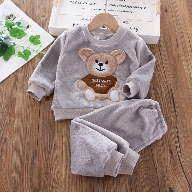 New Winter Baby Girls Boys Homewear Sets Autumn Fashion Flannel Fleece Clothes Kids Cartoon Bear Sleepwear Children Pajamas