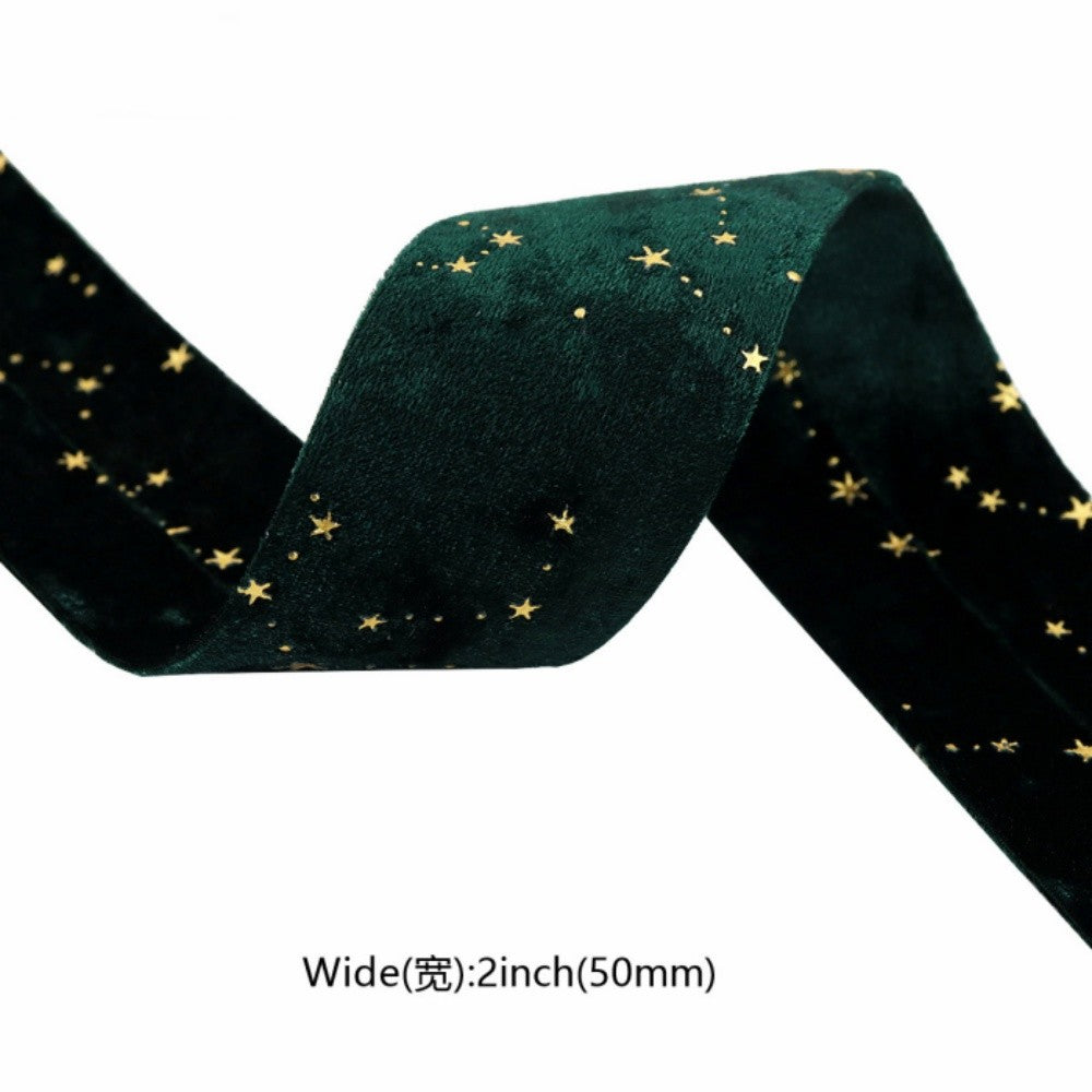 Double-sided Velvet Ribbons Hot Stamping Stars DIY Gift Wrapping Wedding Bouquet Christmas Party Supplies Decor Hair Accessories