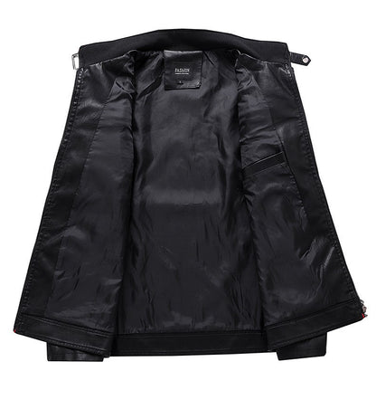 Autumn Men's Stand Collar Color-Block PU Jacket, Black Faux Leather Jackets, Spring Casual Coat. Asian Size Loose Fit Top.
