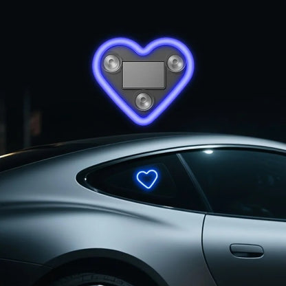 Luzes de Neon LED Solares para Janela de Carro - Luz de Atmosfera Interna em Formato de Coração RGB Sem Fio com Cores Mutáveis