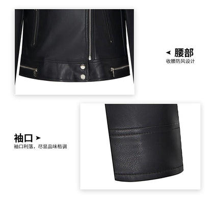 New Fall Women's Black Long-Sleeve Leather Jacket, Short-Length Collared PU Coat, Stylish Slim-Fit Biker Top.