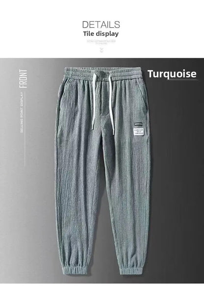 Summer Men's Thin Loose Sports Pants Breathable Casual Sweatpants Comfortable Wide Leg Harlan Nine Points Lightweight Trousers