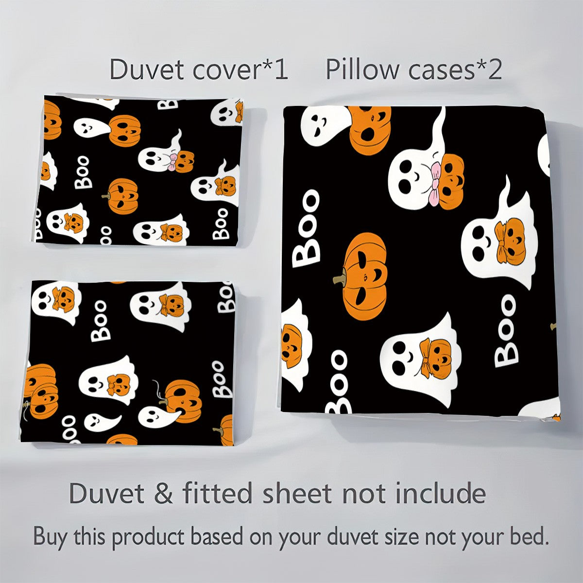 3 capas de edredom fofas de fantasma de Halloween, 1 capa de edredom + 2 fronhas, sem enchimento. Conjunto de cama macio e confortável, lavável à máquina