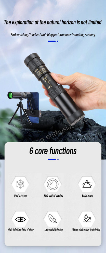 Telescópio monocular profissional com função de zoom 10-300X de alta definição e poderoso controle remoto binocular com prisma BAK4