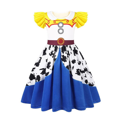 New Western-Style Dress Cartoon Movie Cosplay Dress Milk Silk 3D Digital Print Ruffled Puff Sleeves Summer Halloween Party Set