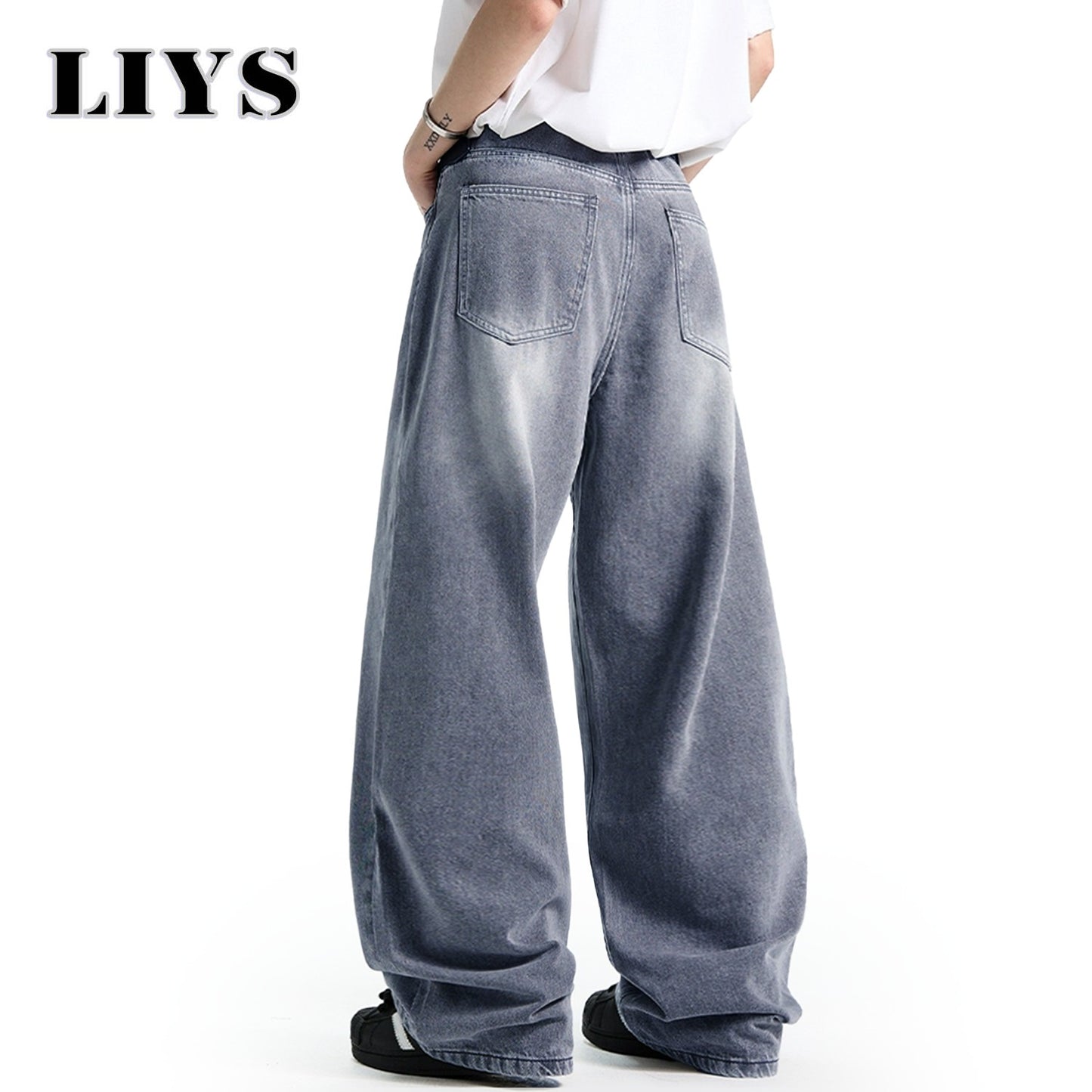 Calça Jeans Masculina Americana Retrô Lavada Branca Polida Solta Perna Larga Casual para o Dia a Dia Unissex Baggy Calça Jeans Masculina