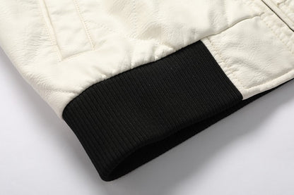 Men's Leather Bomber Jacket Windproof and rainproof Scorpion Embroidery Hooded Jacket PU Leather Winter, Drive