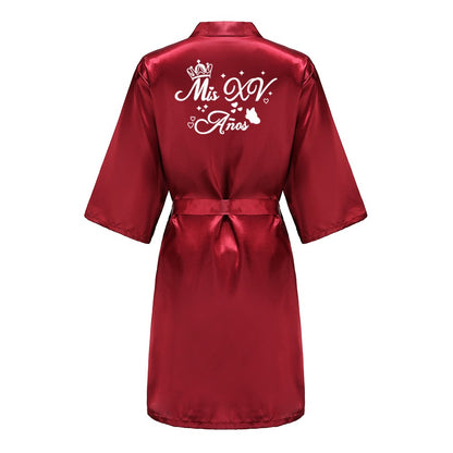 Mis15 Años Robe 15 Years Girl Birthday Party Robes Quinceanera Robe Mis XV Bathrobe Silkly Nightgown