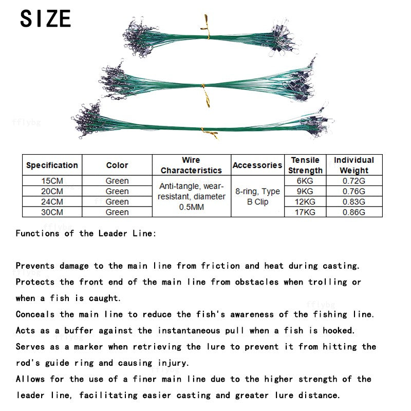 Linha de Pesca de Aço Anti-Mordida com Força de Tração Super Forte, Líder de Aço com Gira Giratória, Chumbada de Pesca 200/100/60/20Pcs