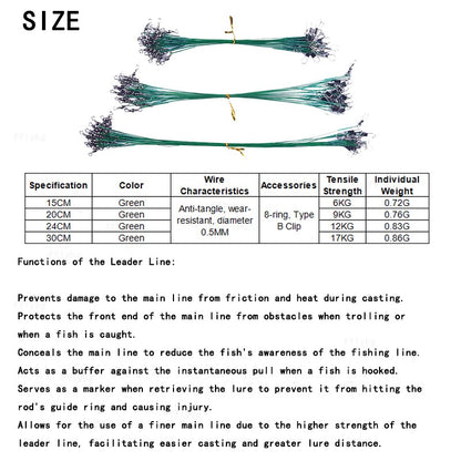 Linha de Pesca de Aço Anti-Mordida com Força de Tração Super Forte, Líder de Aço com Gira Giratória, Chumbada de Pesca 200/100/60/20Pcs