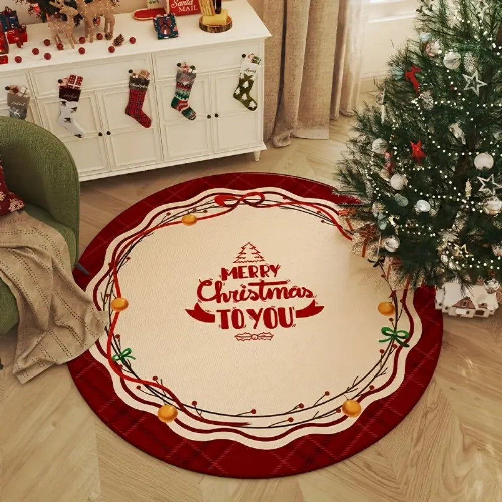 VIKAMA Christmas Snowflake Anti-Slip Washable Rug - Essential Round Floor Mat for Home Room Deco