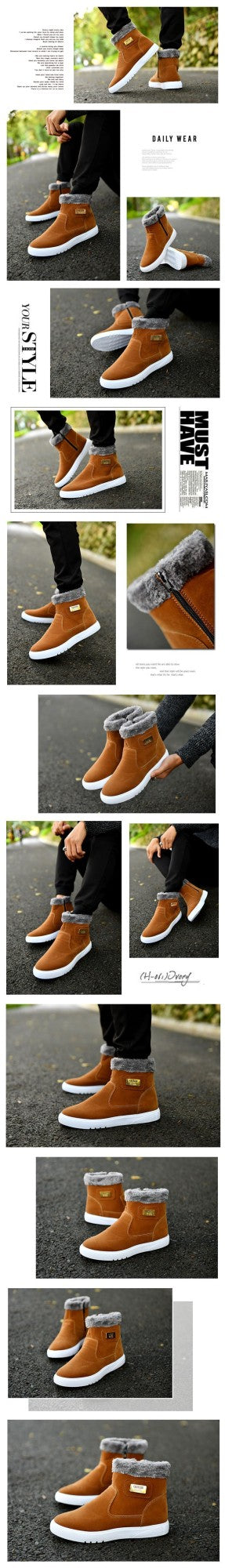Winter Men's Snow Boots Plush Warm Men Ankle Boots Brand High-top Casual Leather Shoes for Men Comfortable zapatos para hombres
