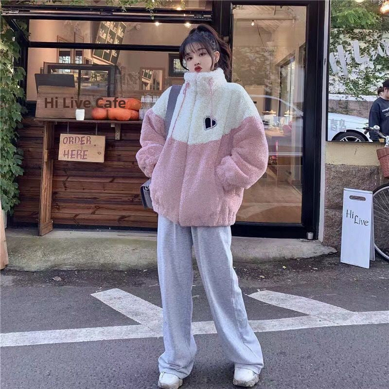 Plus Size Ladies Thickened Lamb Velvet Jacket Autumn Winter Loose Fit Splicing Cotton Coat Korean Style High School Student F...