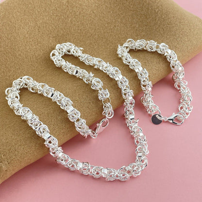 925 Sterling Silver Jewelry Set Braided Multi-ring Shrimp Clasp Necklace Bracelet Set Women's Fashion Simple Party Jewelry Gift