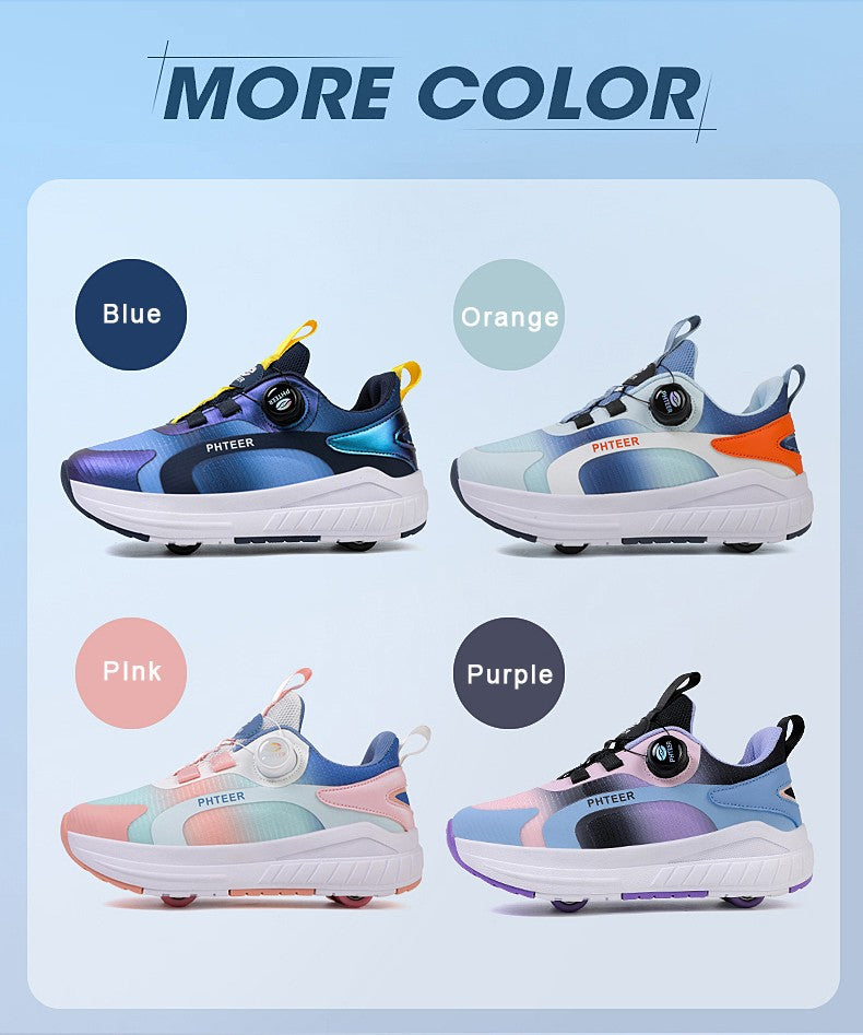 Kids Two Wheels Roller Skating Shoes With Light Magic Stick Walking Shoes Detachable Wheels Roller Skate Shoes For Teenagers