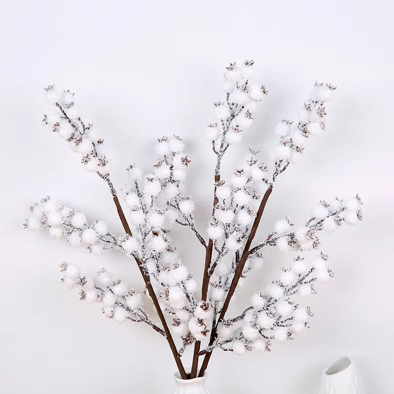 58cm Artificial White Berry Bouquet Christmas Berry Branches For Flowers Arrangements &Home DIY Crafts Fake Snow Tree Decoration