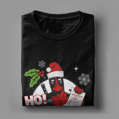 Men's Deadpool Santa Naughty List Christmas Graphic T Shirts HO! 100% Cotton Tops Novelty Short Sleeve O Neck Tees Gift T-Shirt