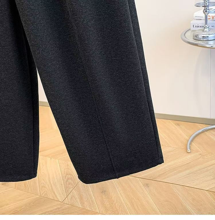 2025 Autumn Winter New All-match Fashionable Solid Color Elastic Waist Wide Leg Pants Women Clothes Casual Drawstring Trousers