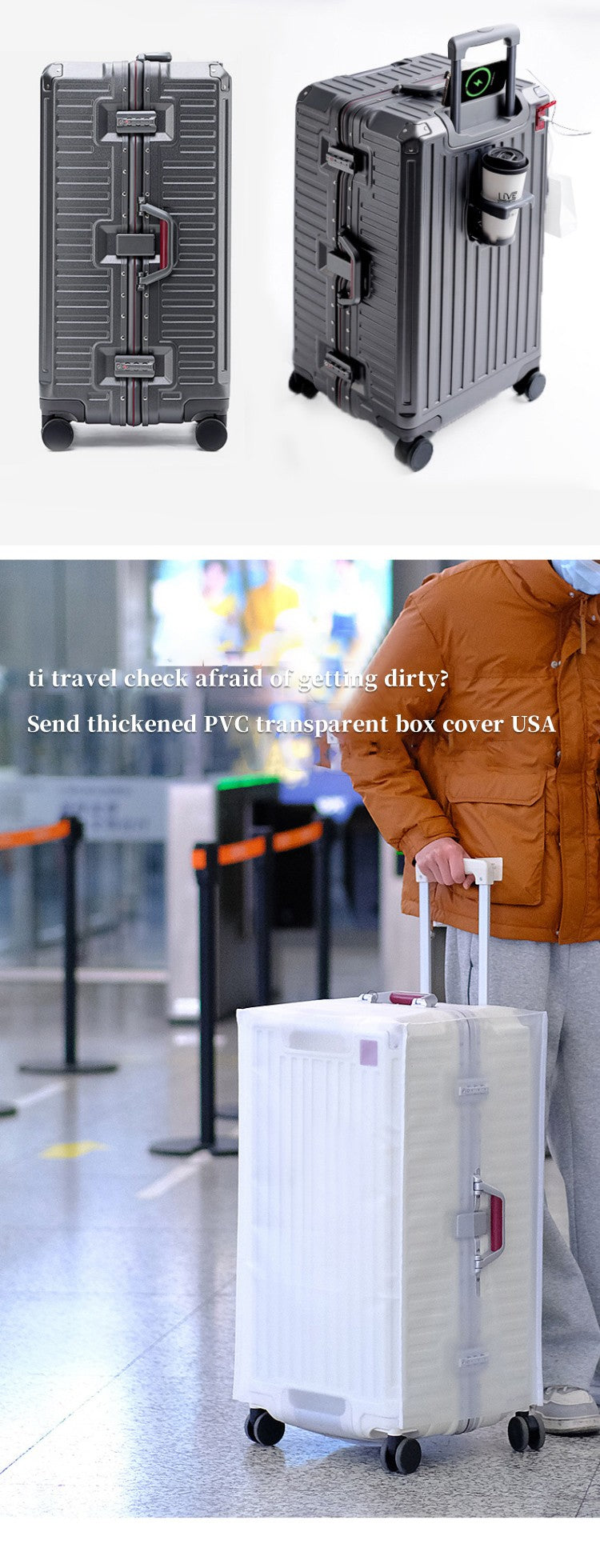 Suitcase Wide Handle Travel Suitcase Men 20 24 26 Carry-On Luggage Women PC Aluminum Frame Trolley Case