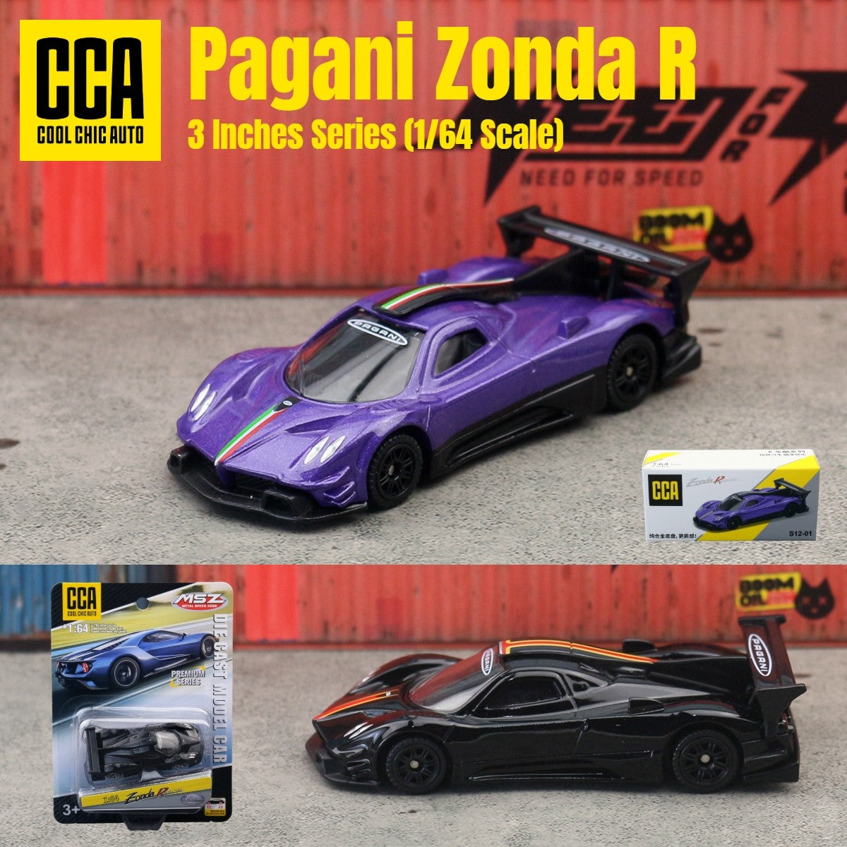 Miniatura Pagani Zonda R 1/64 CCA MSZ 1:64 Carrinho de Brinquedo Veículo Diecast Rodas Livres Coleção Adequado para Presente Hot Wheels Criança